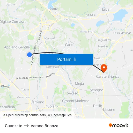 Guanzate to Verano Brianza map