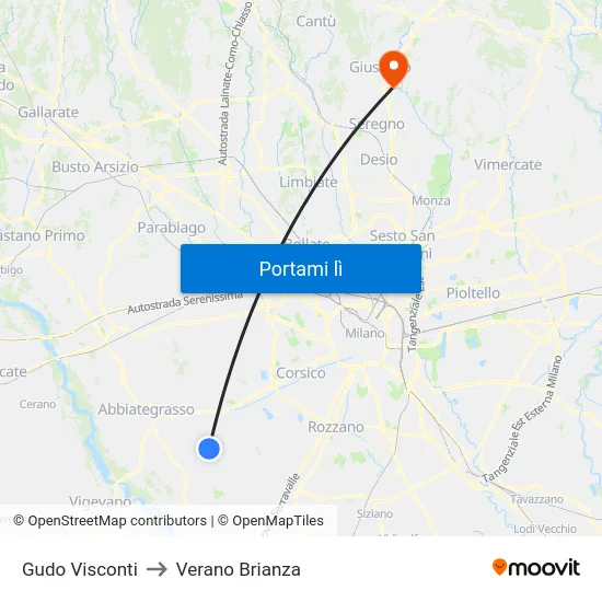 Gudo Visconti to Verano Brianza map