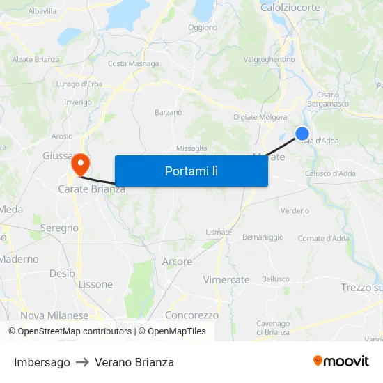 Imbersago to Verano Brianza map
