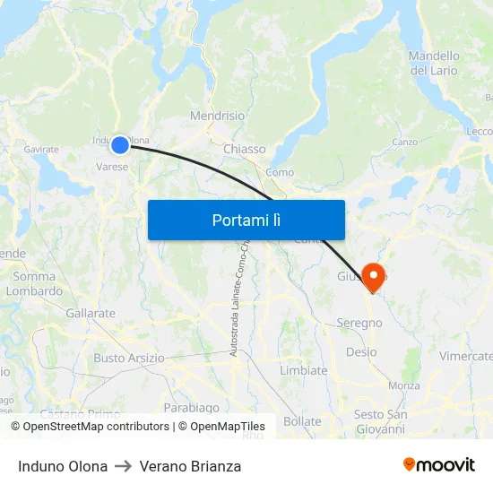 Induno Olona to Verano Brianza map