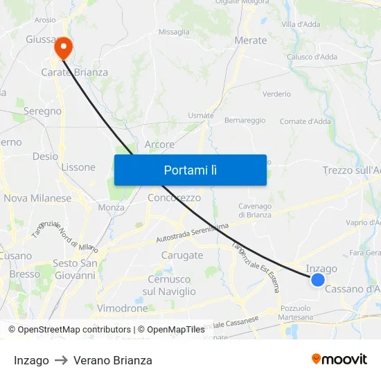 Inzago to Verano Brianza map