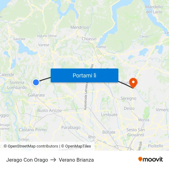 Jerago Con Orago to Verano Brianza map