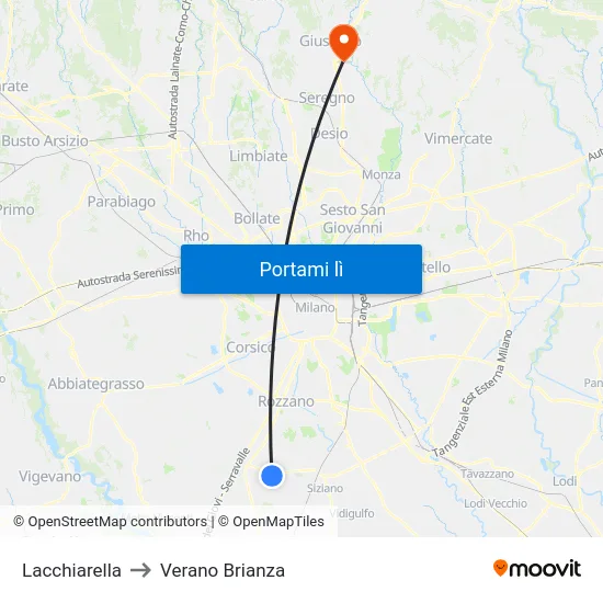 Lacchiarella to Verano Brianza map