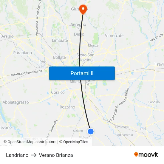 Landriano to Verano Brianza map