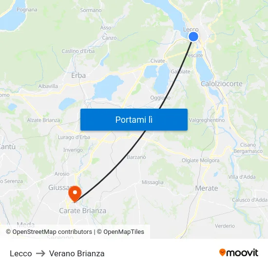 Lecco to Verano Brianza map