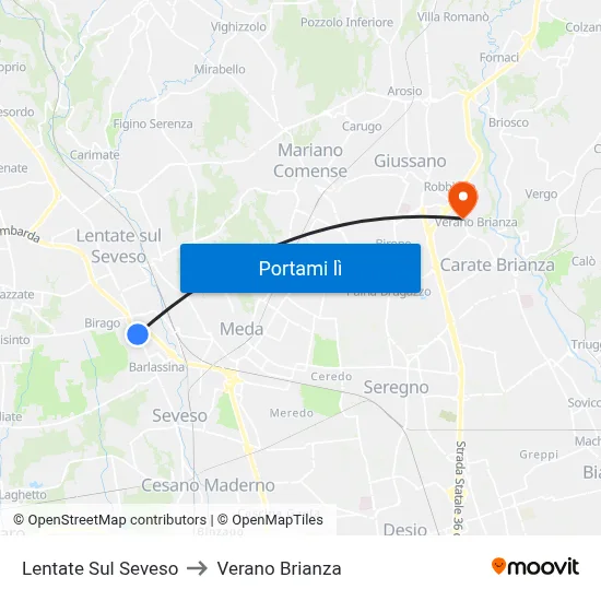 Lentate Sul Seveso to Verano Brianza map