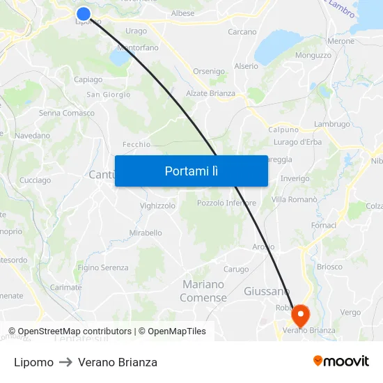 Lipomo to Verano Brianza map
