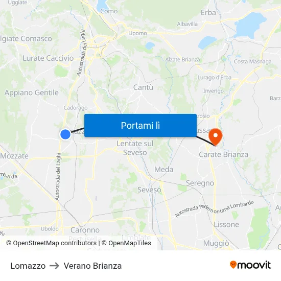 Lomazzo to Verano Brianza map