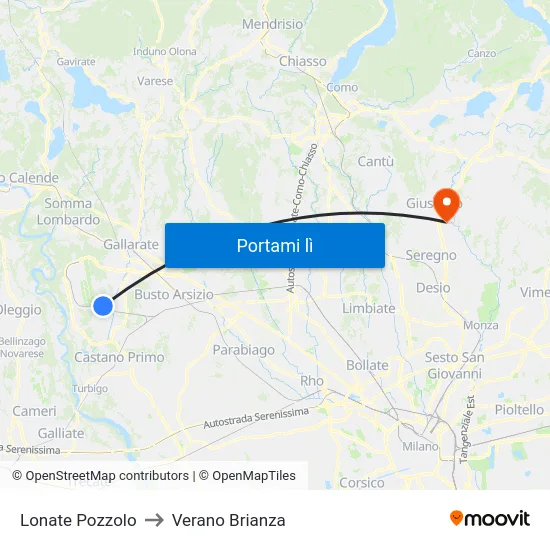 Lonate Pozzolo to Verano Brianza map