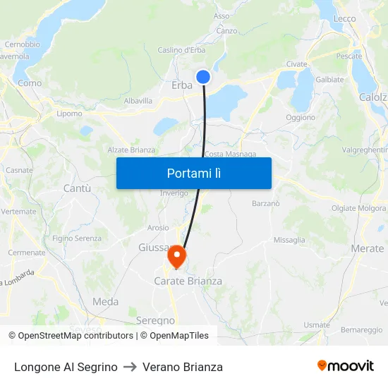 Longone Al Segrino to Verano Brianza map
