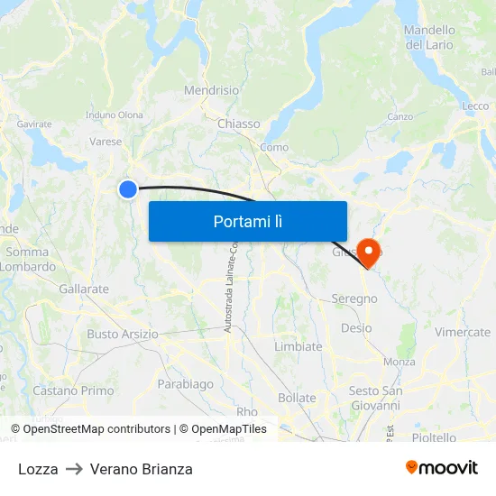 Lozza to Verano Brianza map