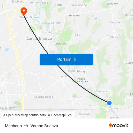 Macherio to Verano Brianza map
