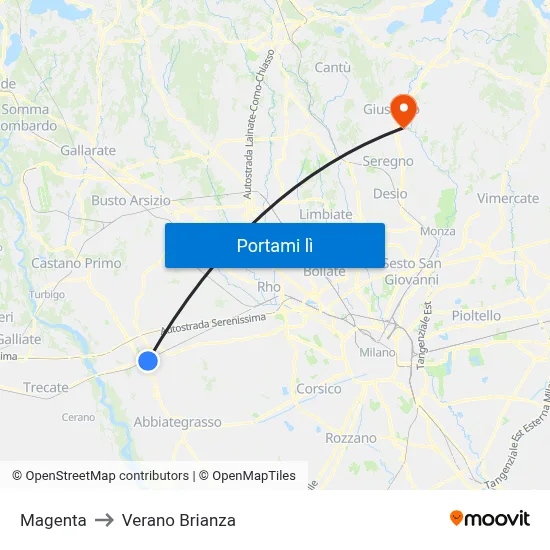 Magenta to Verano Brianza map