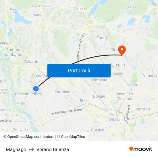 Magnago to Verano Brianza map