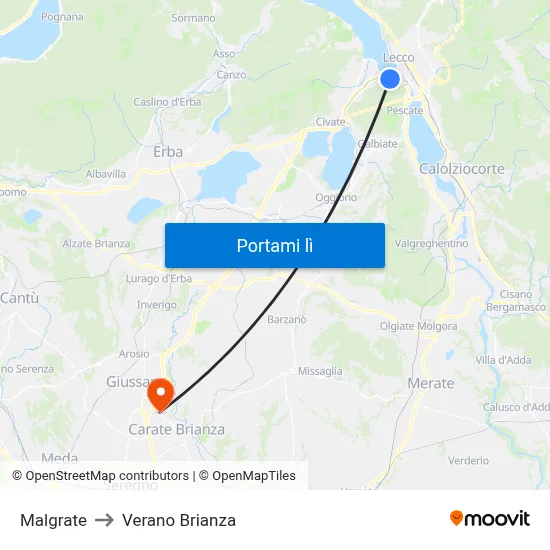 Malgrate to Verano Brianza map