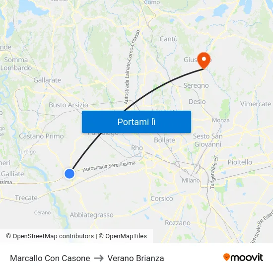 Marcallo Con Casone to Verano Brianza map