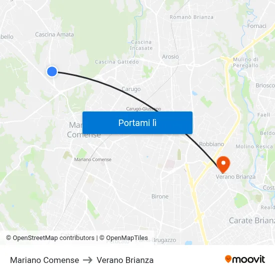 Mariano Comense to Verano Brianza map