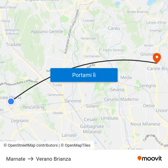 Marnate to Verano Brianza map