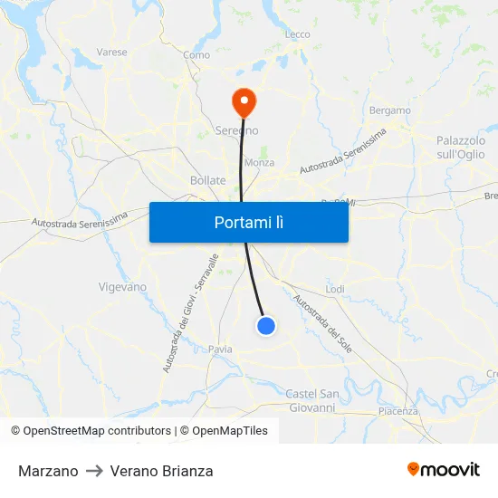 Marzano to Verano Brianza map