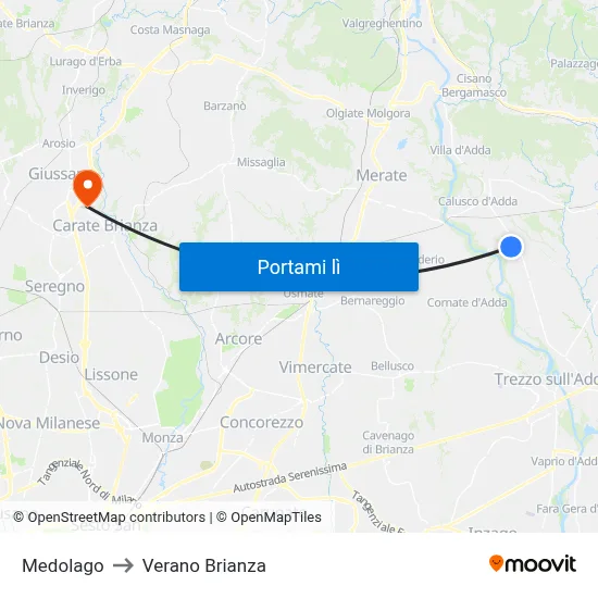Medolago to Verano Brianza map