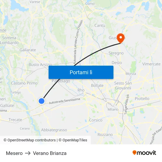 Mesero to Verano Brianza map