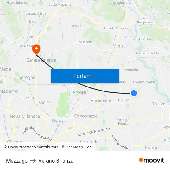 Mezzago to Verano Brianza map