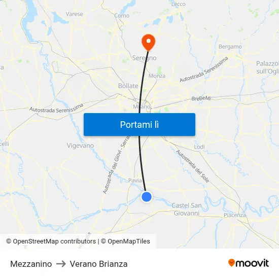 Mezzanino to Verano Brianza map