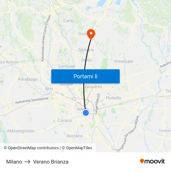 Milano to Verano Brianza map