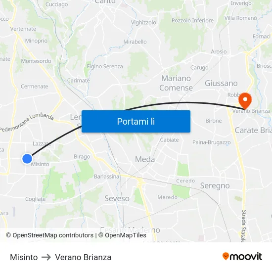 Misinto to Verano Brianza map