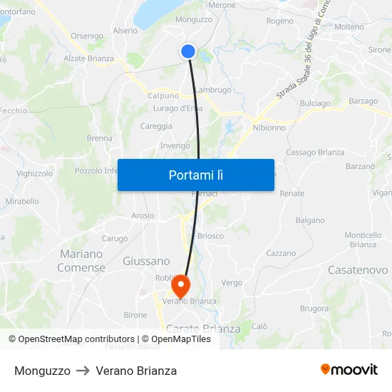 Monguzzo to Verano Brianza map