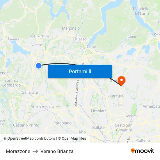 Morazzone to Verano Brianza map
