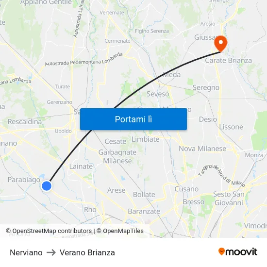 Nerviano to Verano Brianza map
