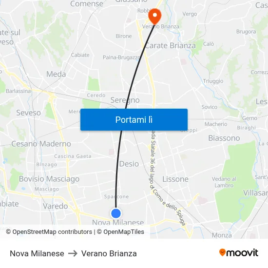 Nova Milanese to Verano Brianza map