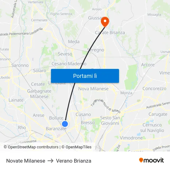 Novate Milanese to Verano Brianza map