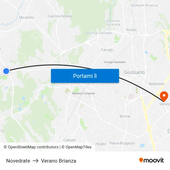 Novedrate to Verano Brianza map
