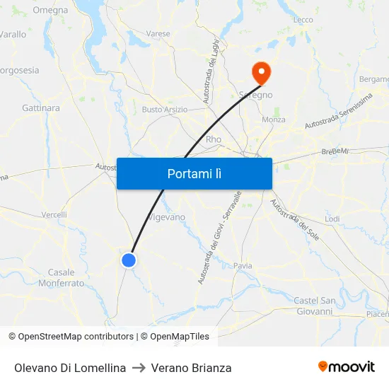 Olevano Di Lomellina to Verano Brianza map