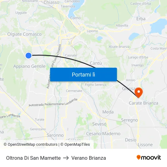 Oltrona Di San Mamette to Verano Brianza map