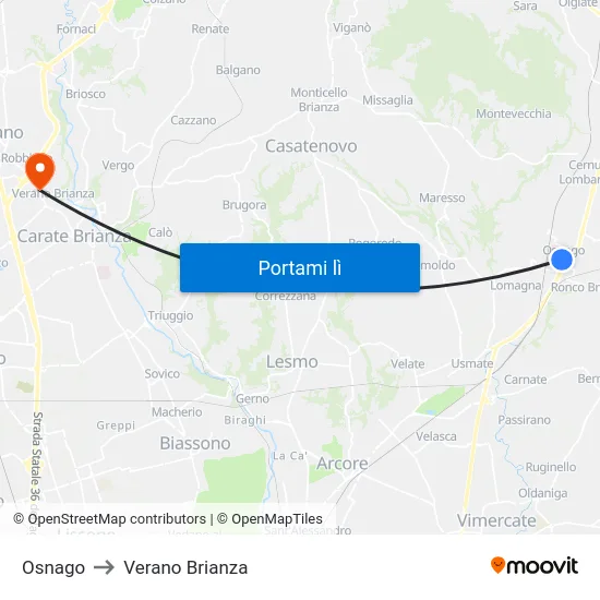 Osnago to Verano Brianza map