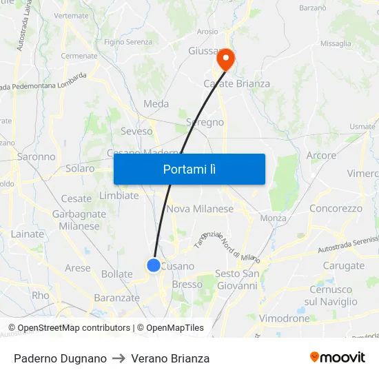 Paderno Dugnano to Verano Brianza map