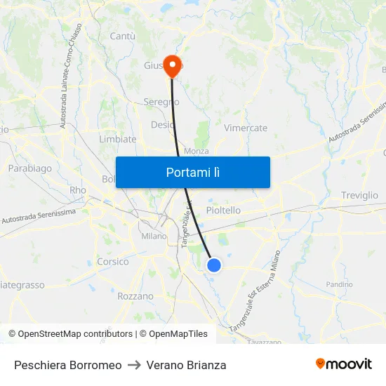 Peschiera Borromeo to Verano Brianza map