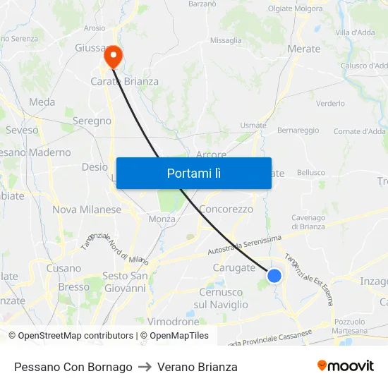 Pessano Con Bornago to Verano Brianza map