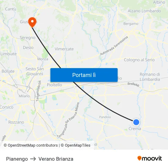 Pianengo to Verano Brianza map