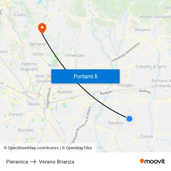 Pieranica to Verano Brianza map