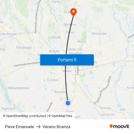 Pieve Emanuele to Verano Brianza map