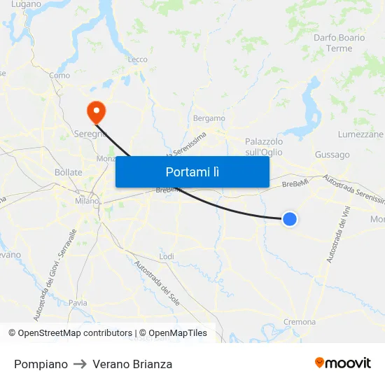 Pompiano to Verano Brianza map