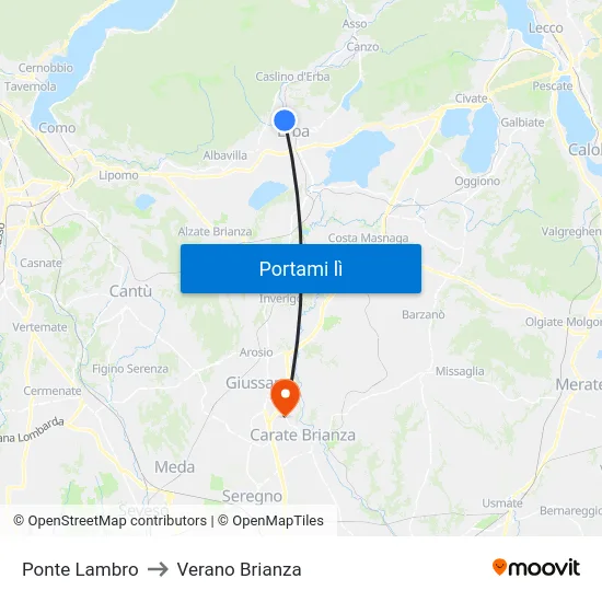 Ponte Lambro to Verano Brianza map