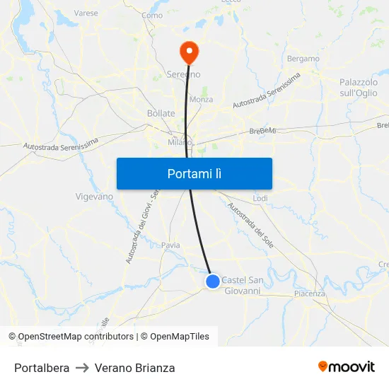 Portalbera to Verano Brianza map