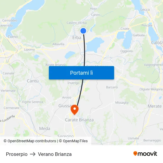 Proserpio to Verano Brianza map
