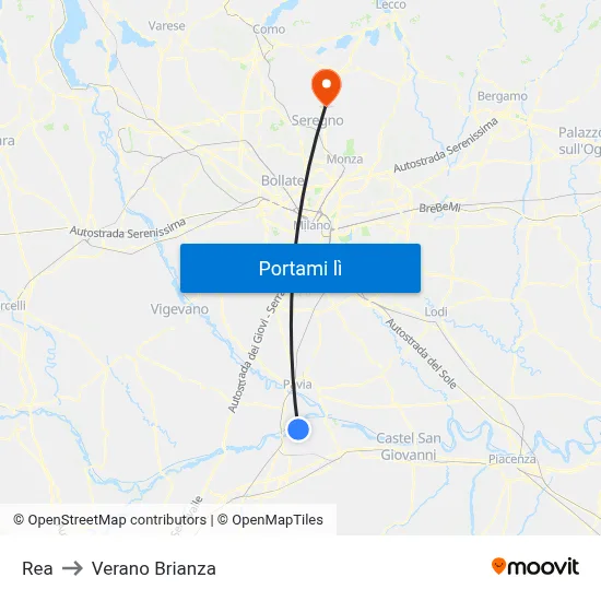 Rea to Verano Brianza map