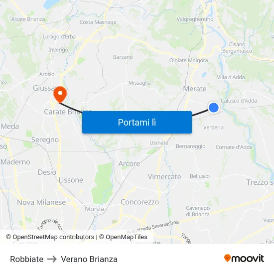 Robbiate to Verano Brianza map